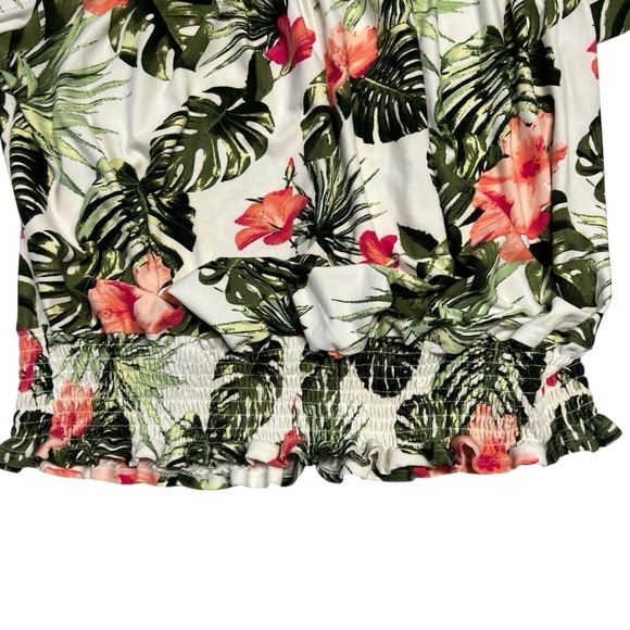 Orange Kiss - Women’s Smocked Tropical Floral Palm Top Sz XL - Picture 3 of 6